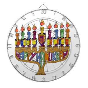 Happy Hanukkah Dreidels Menorah Dartbord