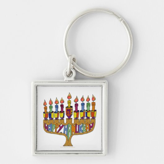Happy Hanukkah Dreidels Menorah Sleutelhanger (Voorkant)
