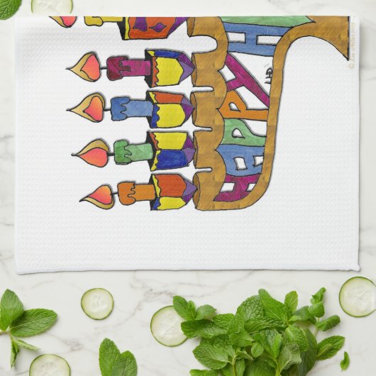 Happy Hanukkah Dreidels Menorah Theedoek (Gevouwen)