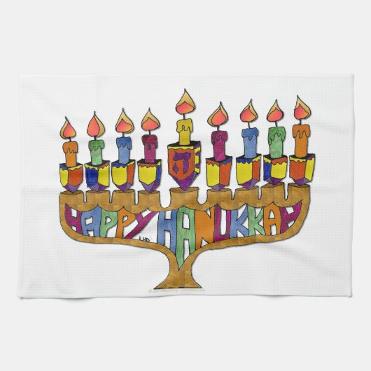Happy Hanukkah Dreidels Menorah Theedoek (Horizontaal)