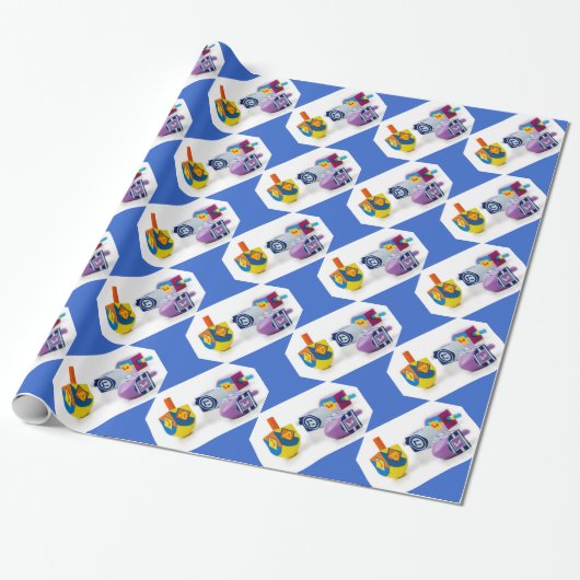 Happy Hanukkah Dreidls Gift Wrap Cadeaupapier (Uitgerold)