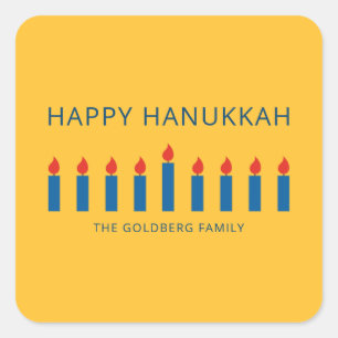 Happy Hanukkah Eenvoudige en moderne kaarsengroe Vierkante Sticker