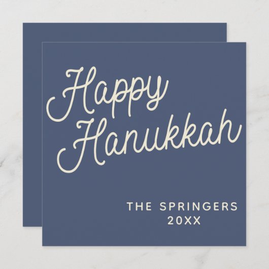 Happy Hanukkah | Eenvoudige Retrotypografie in bla Feestdagenkaart (Voorkant / Achterkant)
