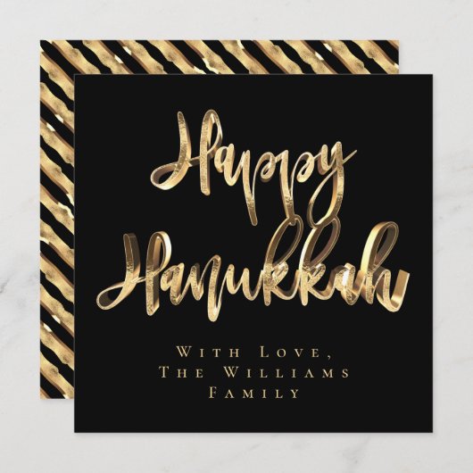 Happy Hanukkah Elegant Black en Gold Blik Script Feestdagenkaart (Voorkant / Achterkant)