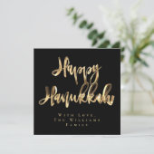 Happy Hanukkah Elegant Black en Gold Blik Script Feestdagenkaart (Staand voorkant)