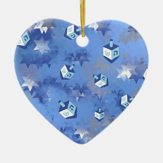 Happy Hanukkah Falling Star en Dreidels Keramisch Ornament (Voorkant)