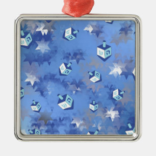Happy Hanukkah Falling Stars and Dreidels Metalen Ornament