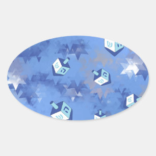 Happy Hanukkah Falling Stars and Dreidels Ovale Sticker