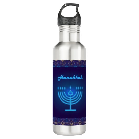 Happy Hanukkah Festival Menorah decoratie Waterfles (Voorkant)