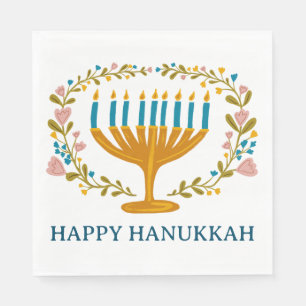 HAPPY HANUKKAH Floral MENORAH Joodse feestdag Servet
