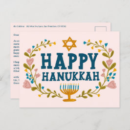 HAPPY HANUKKAH Floral Wreath Menorah Custom text Briefkaart