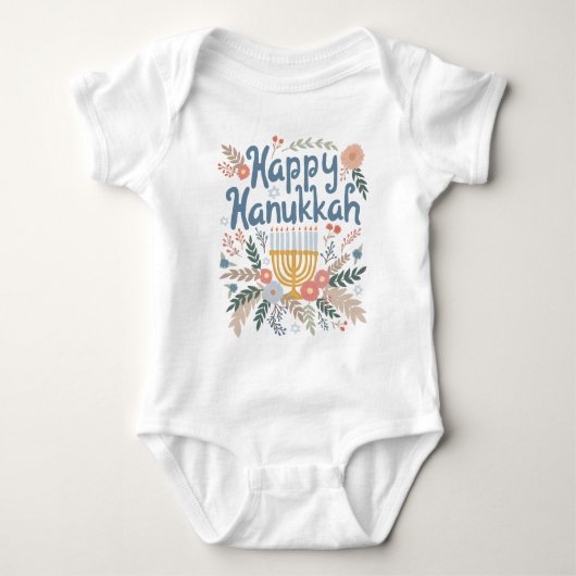 Happy Hanukkah FLorals Hand-getrokken kunst Romper (Voorkant)