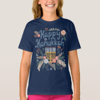 Happy Hanukkah FLorals Hand-getrokken kunst