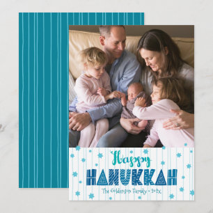Happy Hanukkah Foto Moderne Blauwgroen Leuke Typog Feestdagenkaart