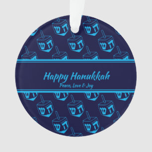 HAPPY HANUKKAH Gepersonaliseerd Dreidel Blue Cyan Ornament
