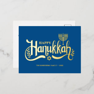 "Happy Hanukkah" Gold Menorah Folie Feestdagen Briefkaart