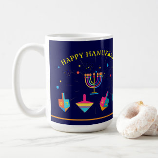 Happy Hanukkah Gold Menorah Jewish Holiday Koffiemok
