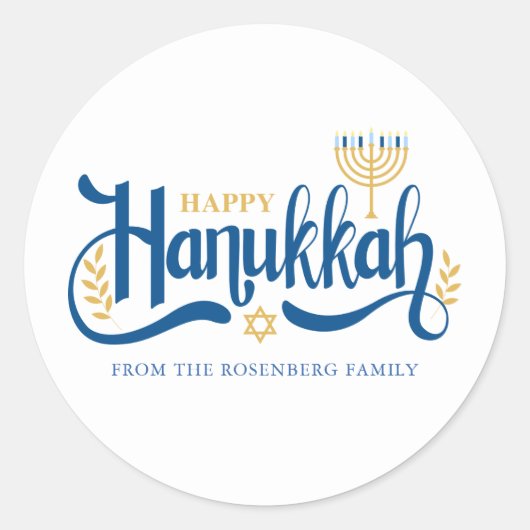 "Happy Hanukkah" Gold Menorah Ronde Sticker (Voorkant)