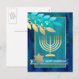 Happy Hanukkah. Gold Menorah & Star van David Feestdagenkaart