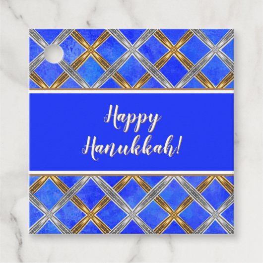 Happy Hanukkah Gold, Silver en White Laced Bedankjes Labels (Voorkant)