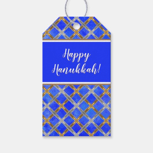 Happy Hanukkah Gold, Silver en White Laced Cadeaulabel (Voorkant)
