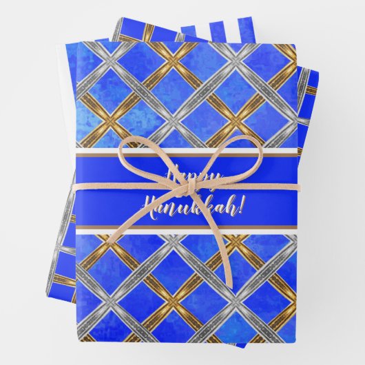 Happy Hanukkah Gold, Silver en White Laced Inpakpapier Vel (In situ)