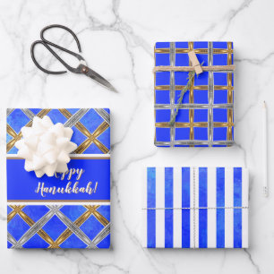 Happy Hanukkah Gold, Silver en White Laced Inpakpapier Vel