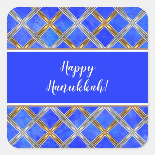 Happy Hanukkah Gold, Silver en White Laced Vierkante Sticker (Voorkant)