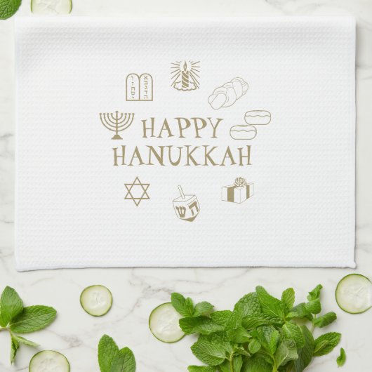 Happy Hanukkah Gold White, schattig Theedoek (Gevouwen)