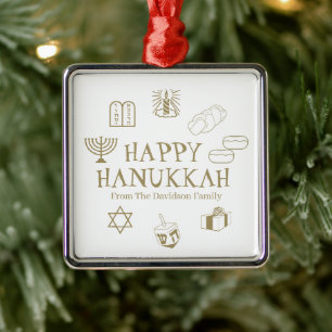 Happy Hanukkah Gold-witte douanenaam bevoordeelt Metalen Ornament