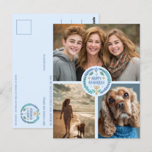 Happy Hanukkah Hand-Drawn CUSTOM 3 FOTO Vakantie Briefkaart