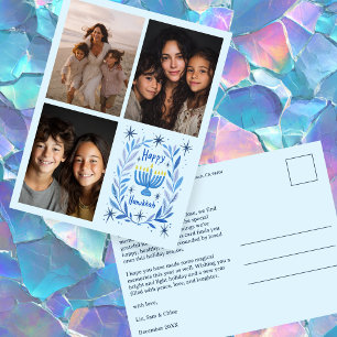 HAPPY HANUKKAH Hand-getrokken CUSTOM 3 FOTO Letter Feestdagenkaart