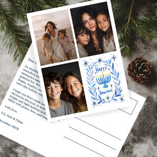 HAPPY HANUKKAH Hand-getrokken CUSTOM 3 FOTO Letter Feestdagenkaart