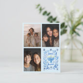 HAPPY HANUKKAH Hand-getrokken CUSTOM 3 FOTO Letter Feestdagenkaart (Staand voorkant)