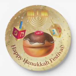 Happy Hanukkah Holiday Donuts en Menorah Gold Papieren Bordje