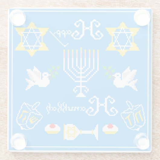 Happy Hanukkah Holiday Glazen Onderzetter (Achterkant)