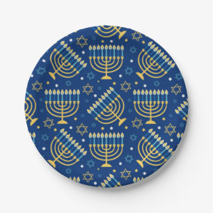 Happy Hanukkah Jewish Star Menorah Blue Paper Plat Papieren Bordje