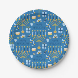 Happy Hanukkah Jewish Star Menorah Blue Papieren Bordje