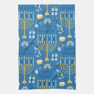 Happy Hanukkah Jewish Star Menorah Blue Theedoek