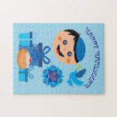 🕎 Happy Hanukkah, jongen, aanpasbare teksten Legpuzzel (Horizontaal)