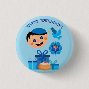 🕎 Happy Hanukkah, jongen, Ronde Button 3,2 Cm