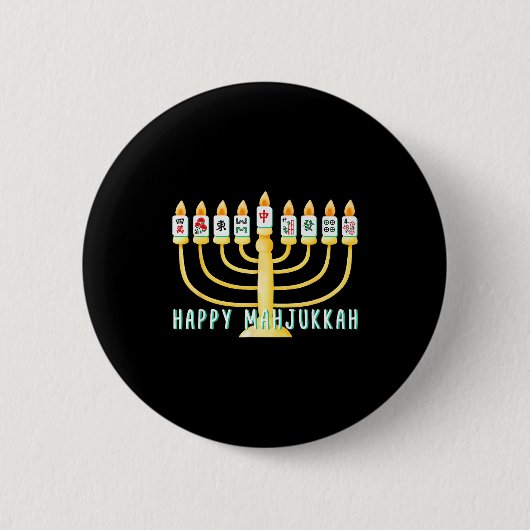 Happy Hanukkah Mahjong Menorah Mahjukkah Chanukkah Ronde Button 5,7 Cm (Voorkant)