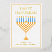 Happy Hanukkah Menorah Chic Custom Gold Folie Feestdagenkaart (Voorkant)