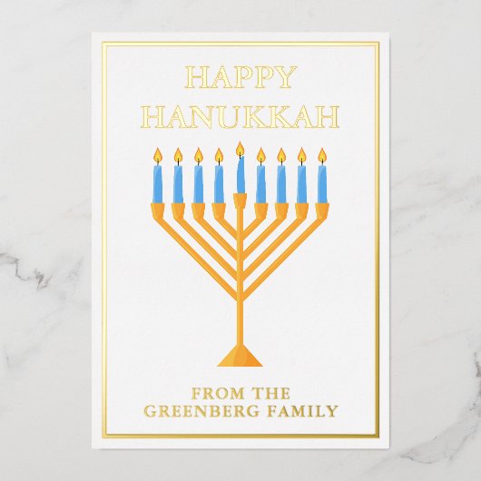 Happy Hanukkah Menorah Chic Custom Gold Folie Feestdagenkaart (Voorkant)
