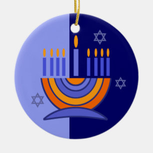Happy Hanukkah! Menorah en Dreidels Design Keramisch Ornament