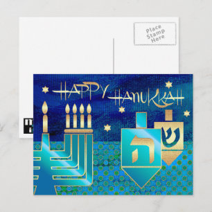 Happy Hanukkah. Menorah en Dreidels Feestdagenkaart