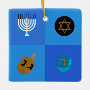 Happy Hanukkah Menorah en Dreidels Keramisch Ornament