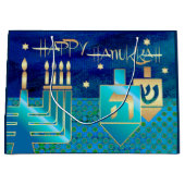 Happy Hanukkah. Menorah en Dreidels Large Cadeautasje (Voorkant)
