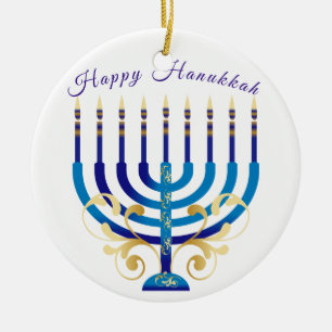 Happy Hanukkah menorah gele goudkaarsen Keramisch Ornament