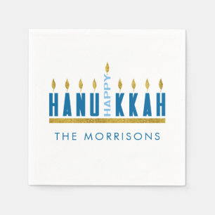 Happy Hanukkah   Menorah gepersonaliseerd Servet